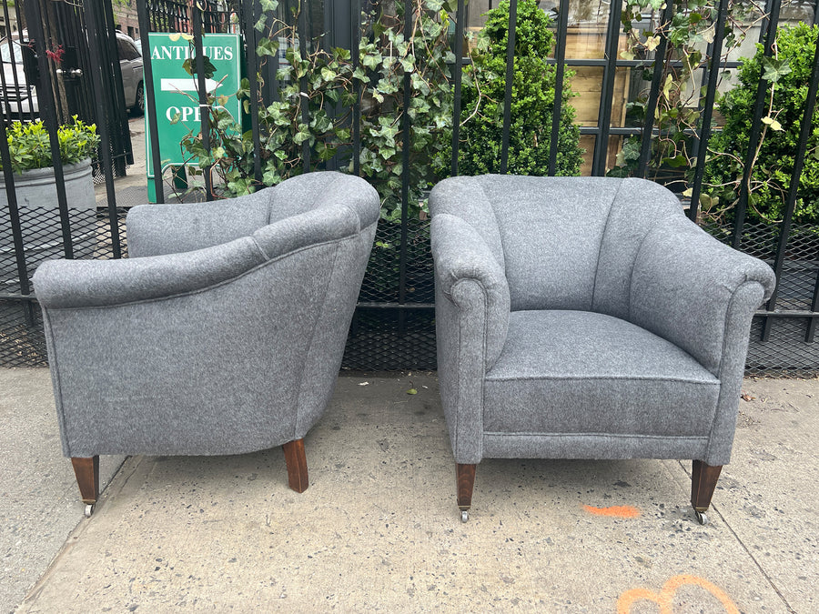 Pair of 1950s Danish Modern Channeled Club Chairs by Mobler