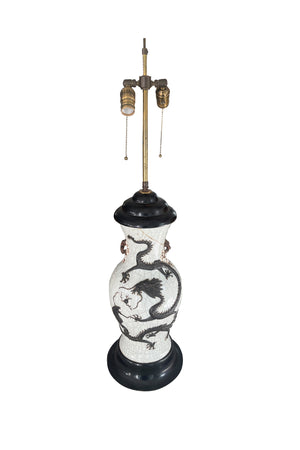 Large Chinese Crackle Glaze Table Lamp with Dragon Motif