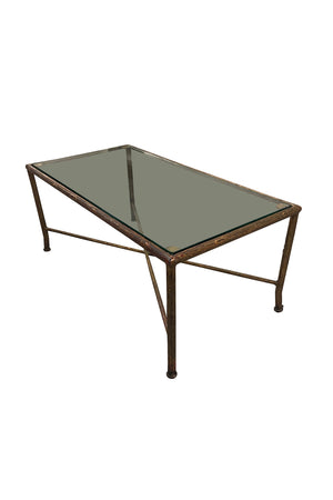 Vintage Glass and Gilt Metal Coffee Table Attributed to Maison Jansen