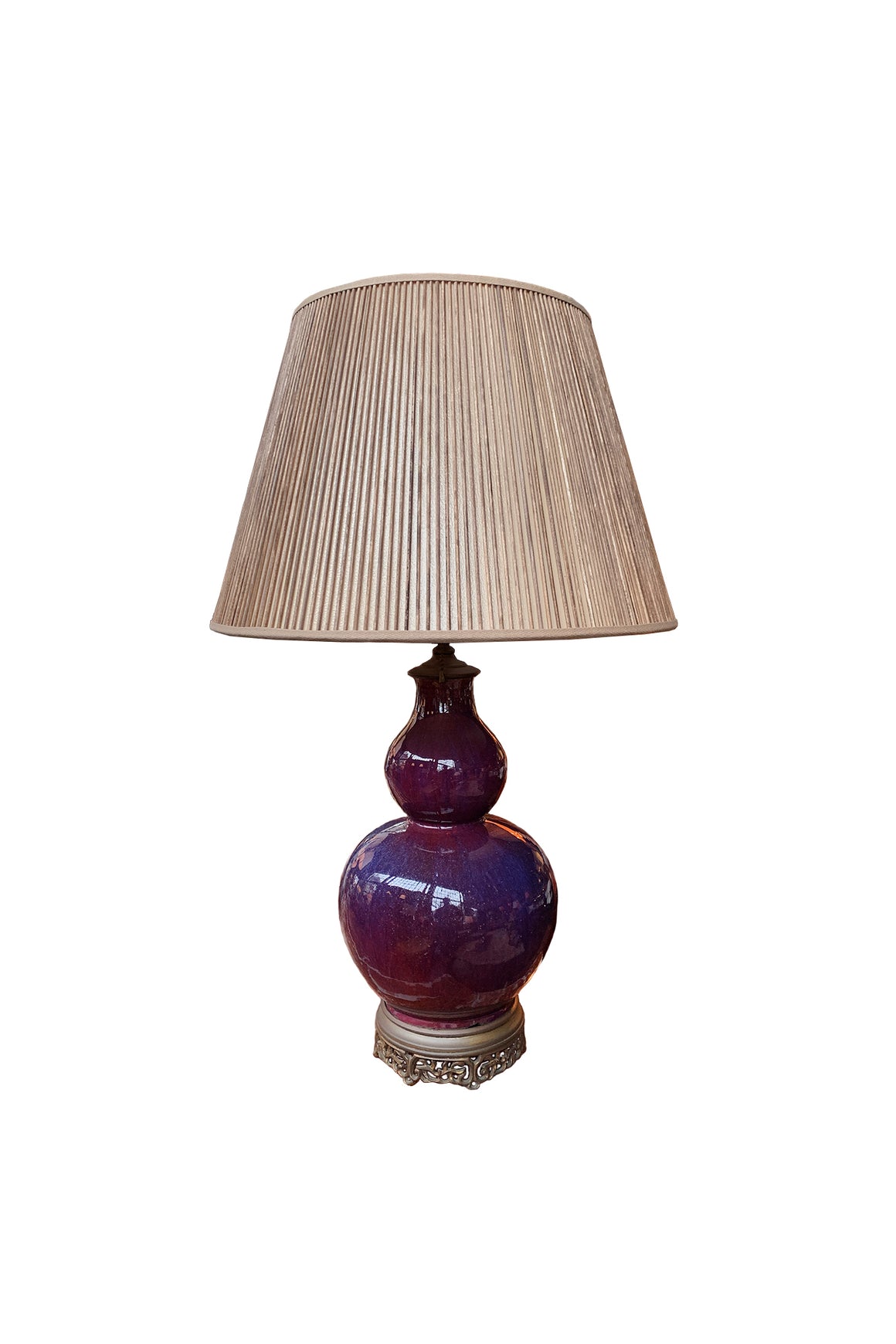 1930s Chinese Ceramic Gourd Vase Table Lamp