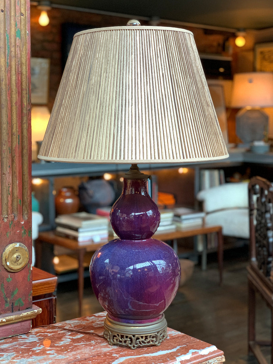 1930s Chinese Ceramic Gourd Vase Table Lamp