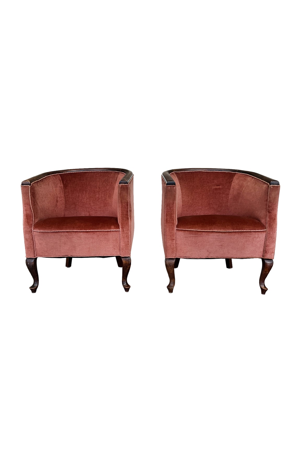1930s Danish Deco Barrel Club Chairs - A Pair