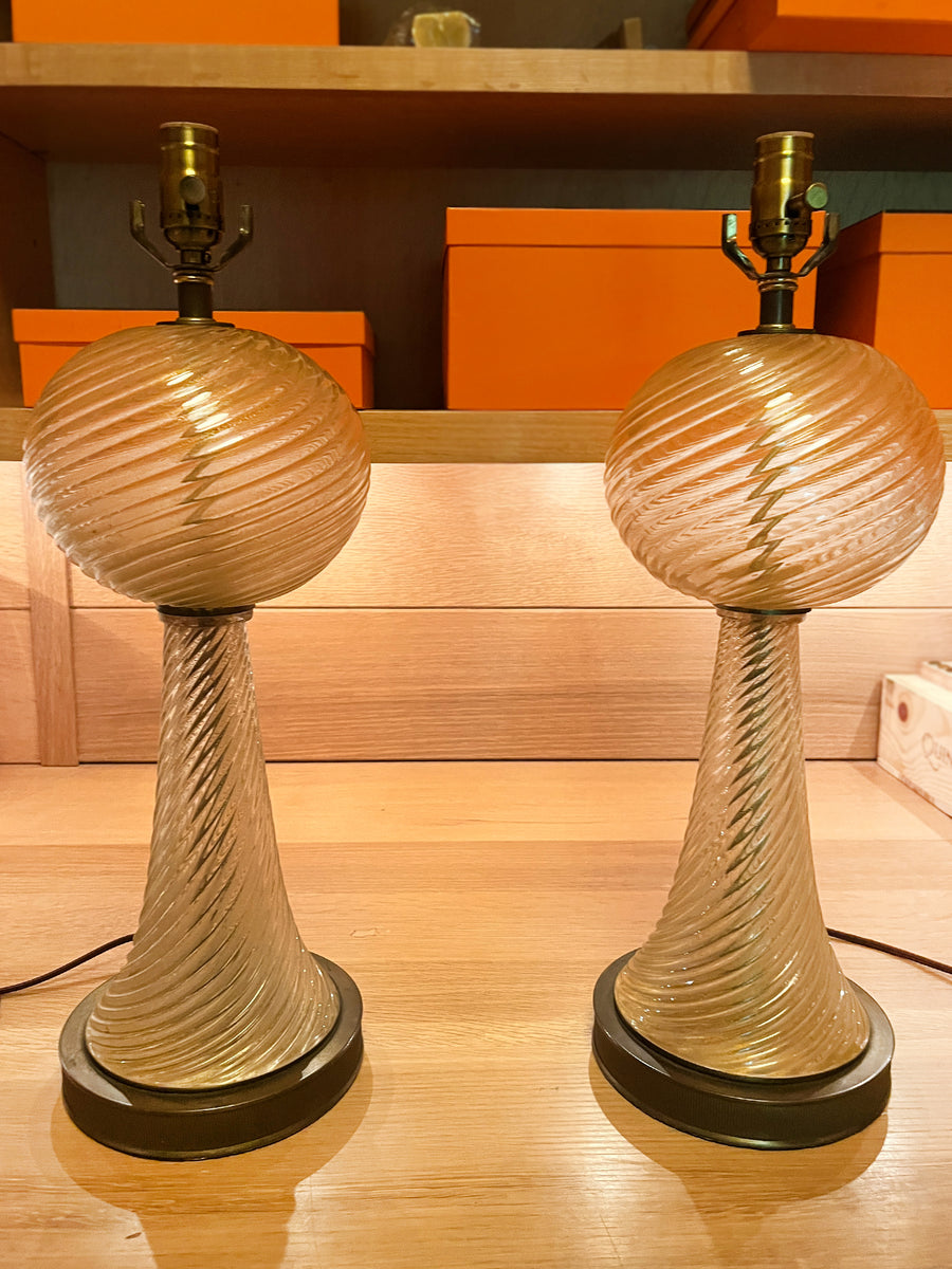 1940s Barovier & Toso Murano Glass Table Lamps - A Pair