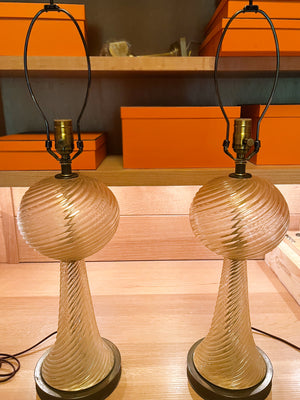 1940s Barovier & Toso Murano Glass Table Lamps - A Pair