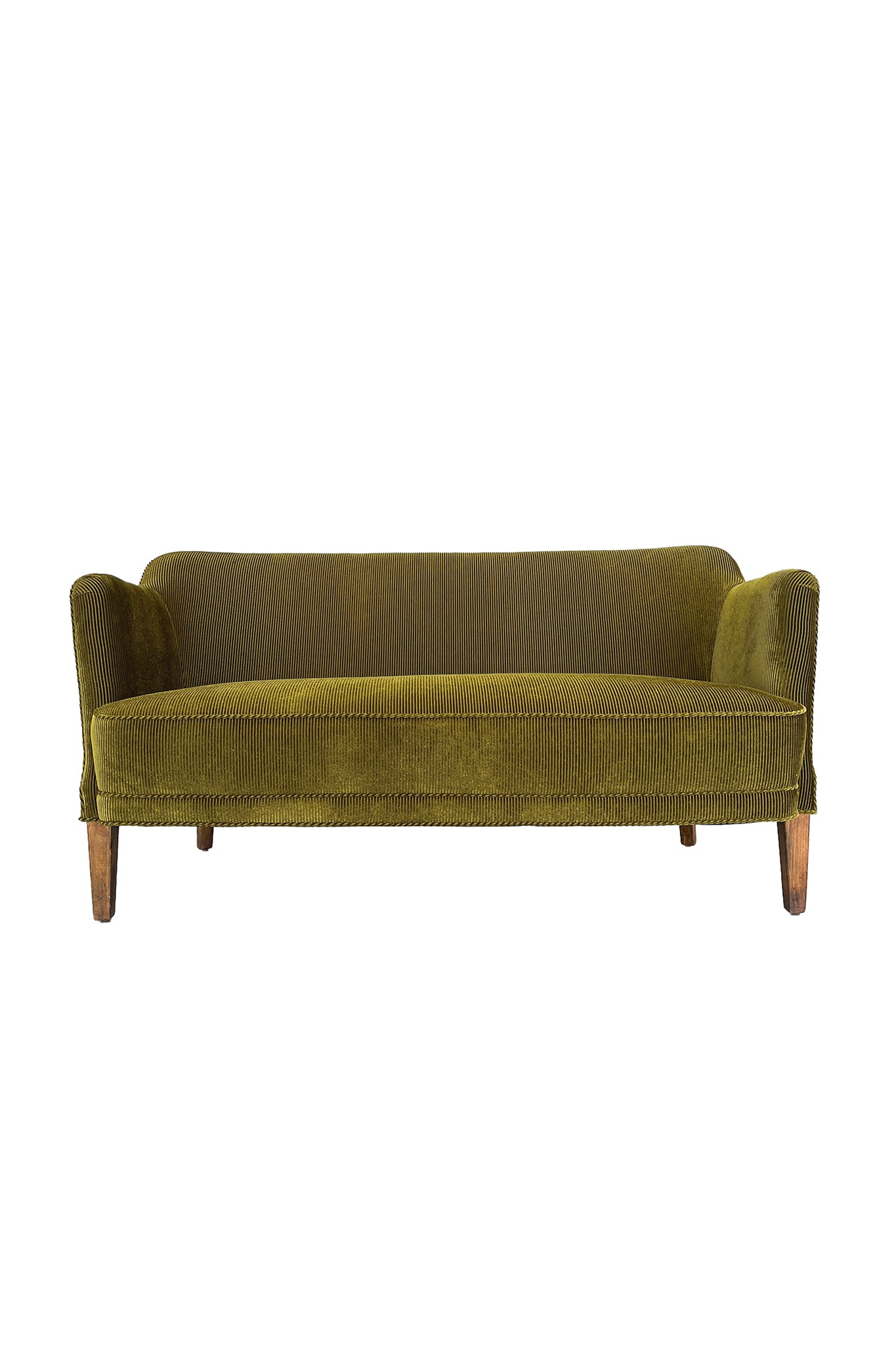 1940s Nanna Ditzel Style Danish Settee, Reupholstered in Green Corduroy