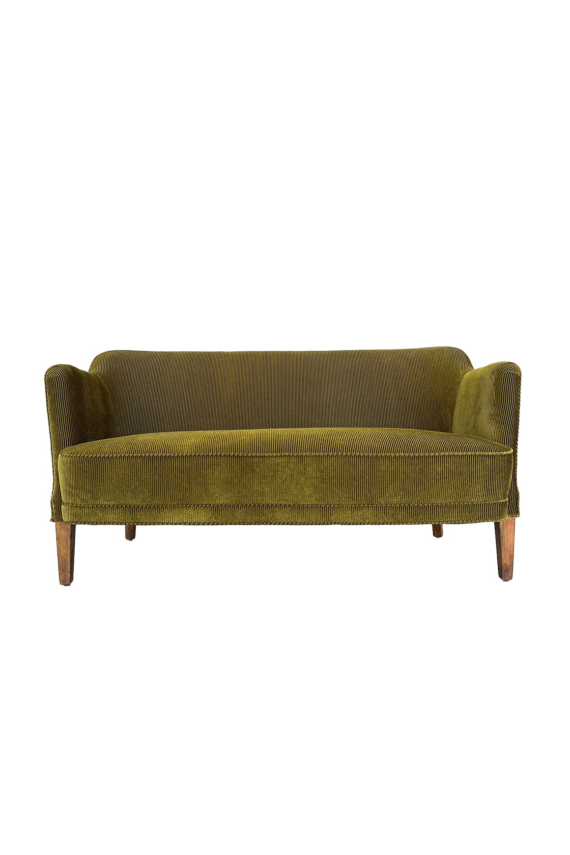 1940s Nanna Ditzel Style Danish Settee, Reupholstered in Green Corduroy