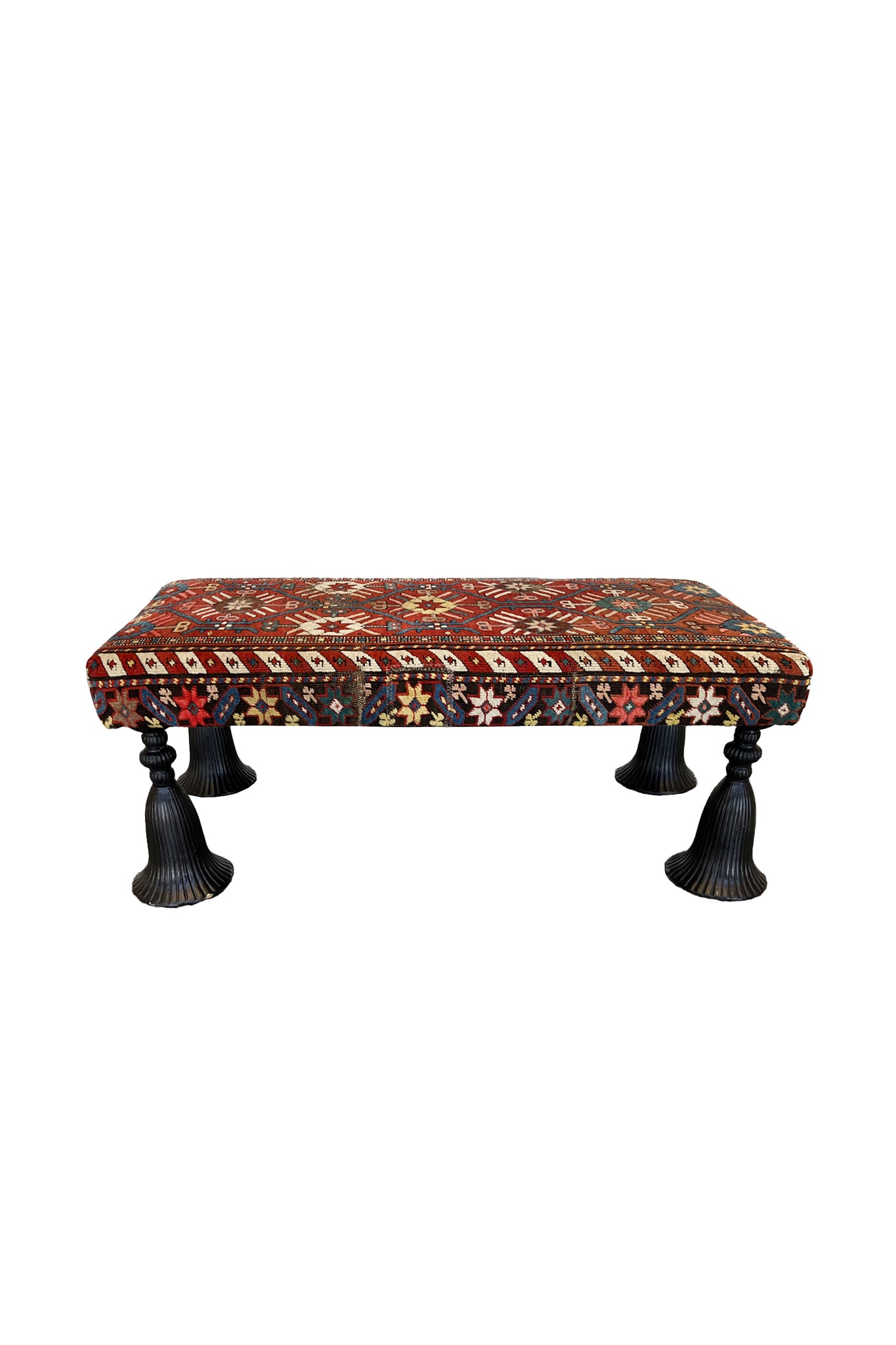 1940s Kilim Ottoman With Cast Iron Tassel Legs