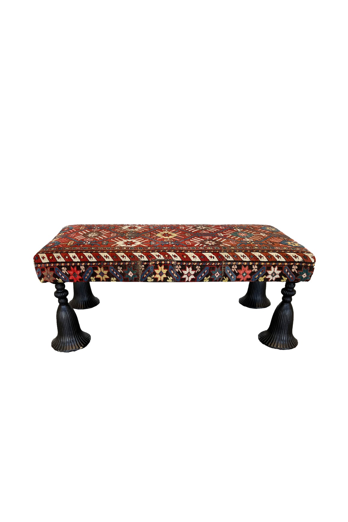 1940s Kilim Ottoman With Cast Iron Tassel Legs