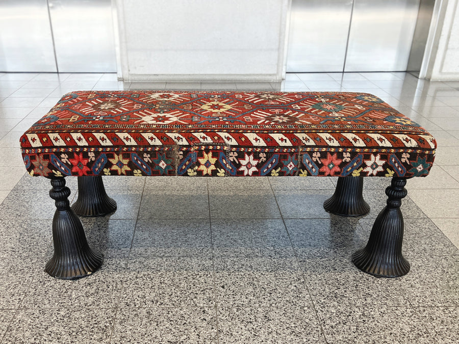 1940s Kilim Ottoman With Cast Iron Tassel Legs