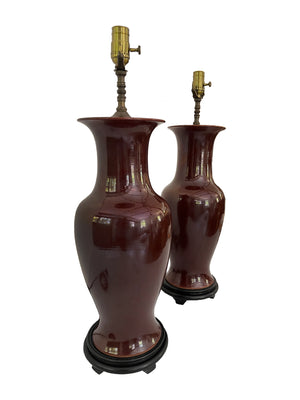 1940s Chinese Oxblood Glazed Ceramic Table Lamps - A Pair