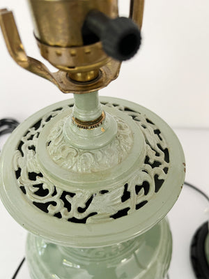1940s Chinese Celadon Green Ceramic Table Lamps - A Pair
