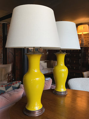 1940s Yellow Ceramic Table Lamps by Warren Kessler - A Pair