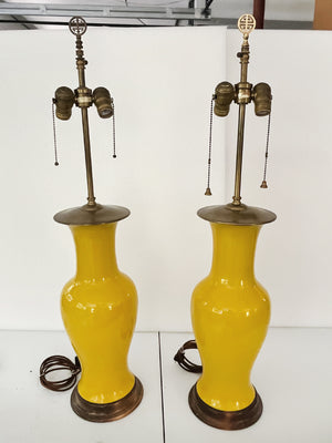 1940s Yellow Ceramic Table Lamps by Warren Kessler - A Pair