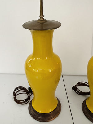 1940s Yellow Ceramic Table Lamps by Warren Kessler - A Pair