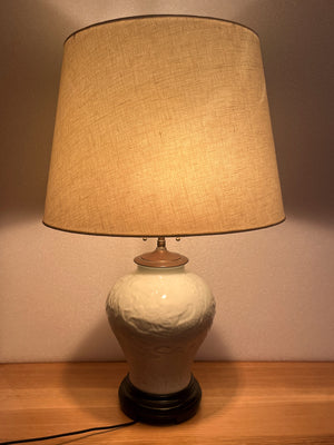 1940s Chinese Pale White Glazed Ceramic Table Lamp