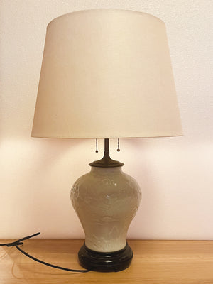 1940s Chinese Pale White Glazed Ceramic Table Lamp