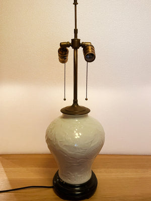 1940s Chinese Pale White Glazed Ceramic Table Lamp