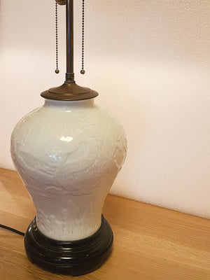 1940s Chinese Pale White Glazed Ceramic Table Lamp