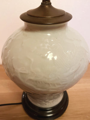 1940s Chinese Pale White Glazed Ceramic Table Lamp