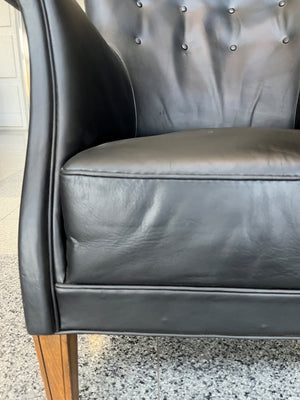 Danish Modern Black Leather Armchair by Frits Henningsen