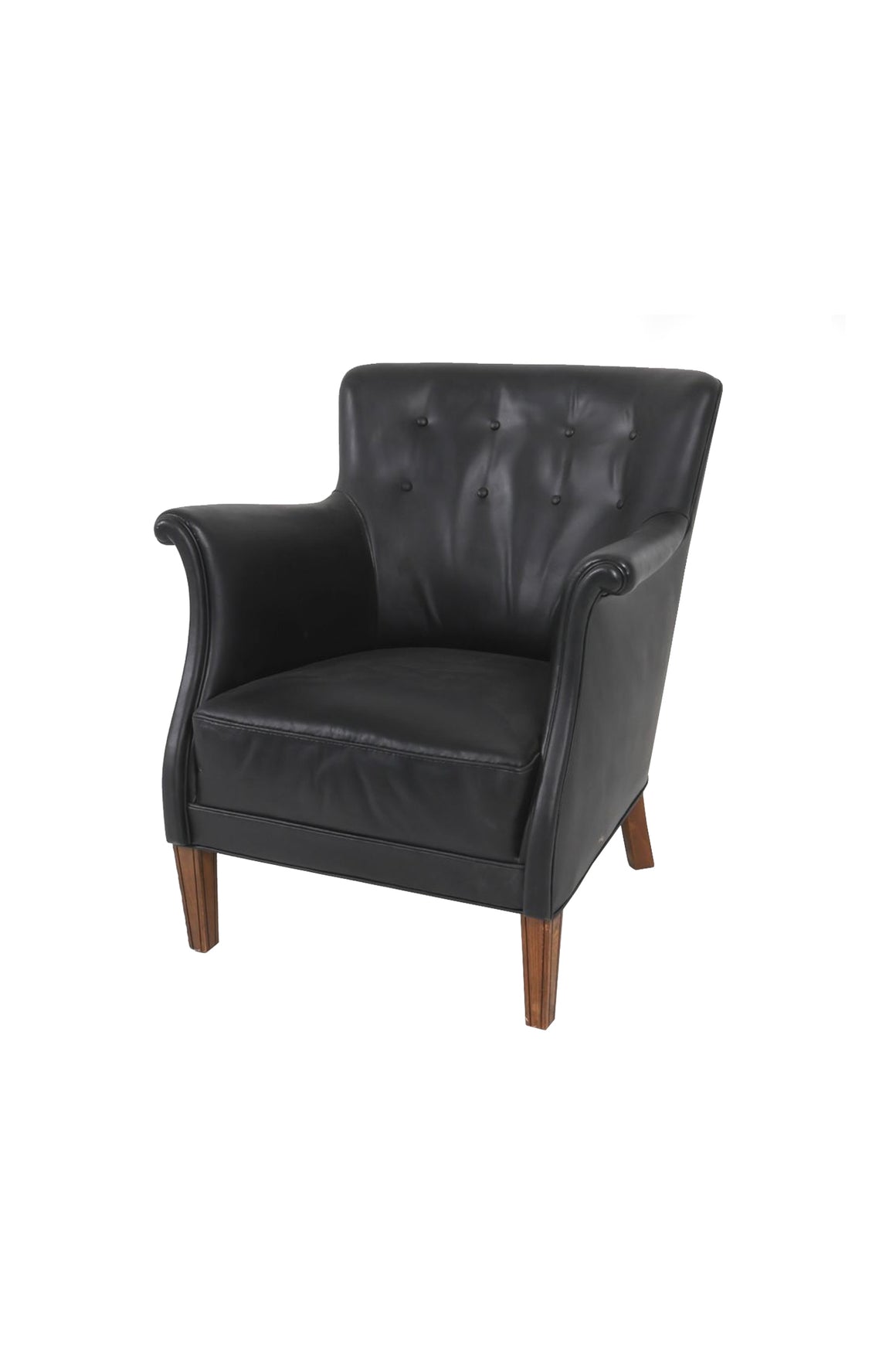 Danish Modern Black Leather Armchair by Frits Henningsen