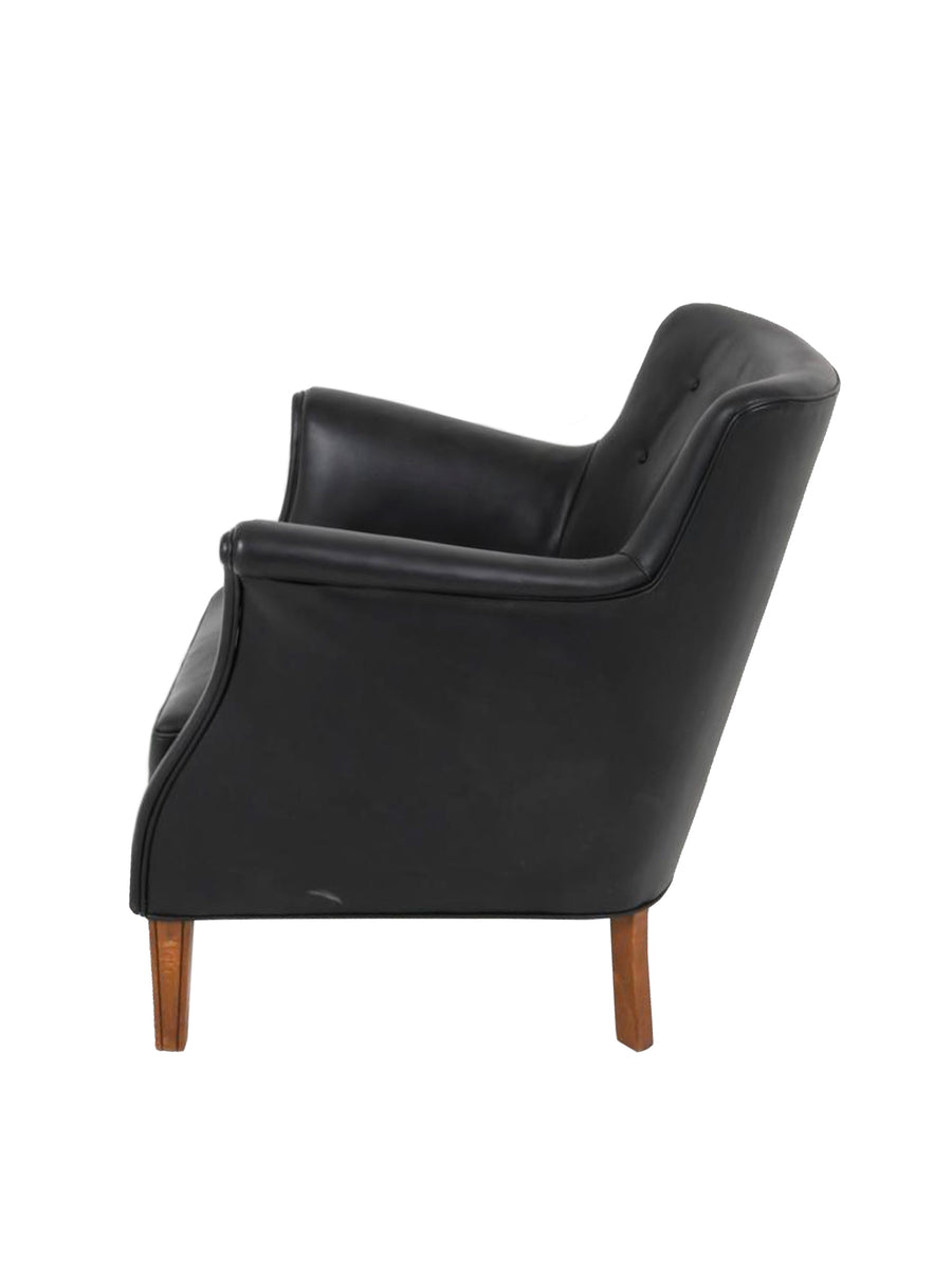 Danish Modern Black Leather Armchair by Frits Henningsen