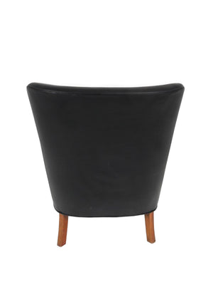 Danish Modern Black Leather Armchair by Frits Henningsen