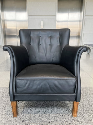 Danish Modern Black Leather Armchair by Frits Henningsen