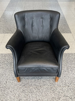 Danish Modern Black Leather Armchair by Frits Henningsen