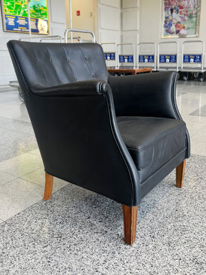 Danish Modern Black Leather Armchair by Frits Henningsen