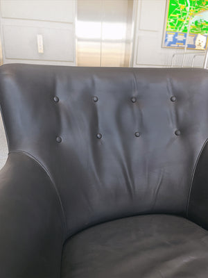 Danish Modern Black Leather Armchair by Frits Henningsen