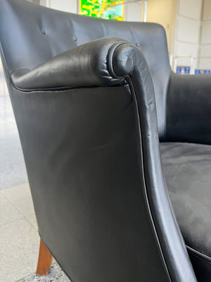 Danish Modern Black Leather Armchair by Frits Henningsen