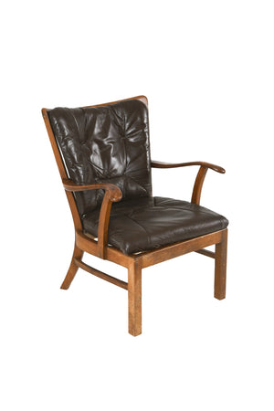 Danish Modern Beech & Leather Armchair by Fritz Hansen