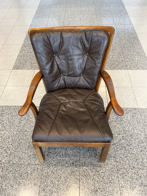 Danish Modern Beech & Leather Armchair by Fritz Hansen