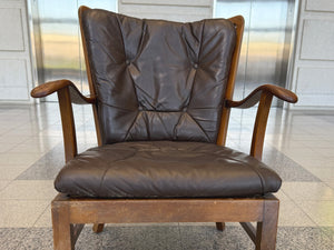 Danish Modern Beech & Leather Armchair by Fritz Hansen