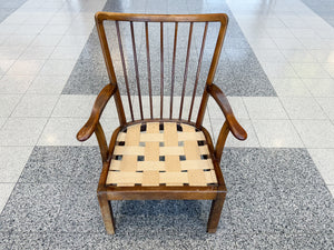 Danish Modern Beech & Leather Armchair by Fritz Hansen