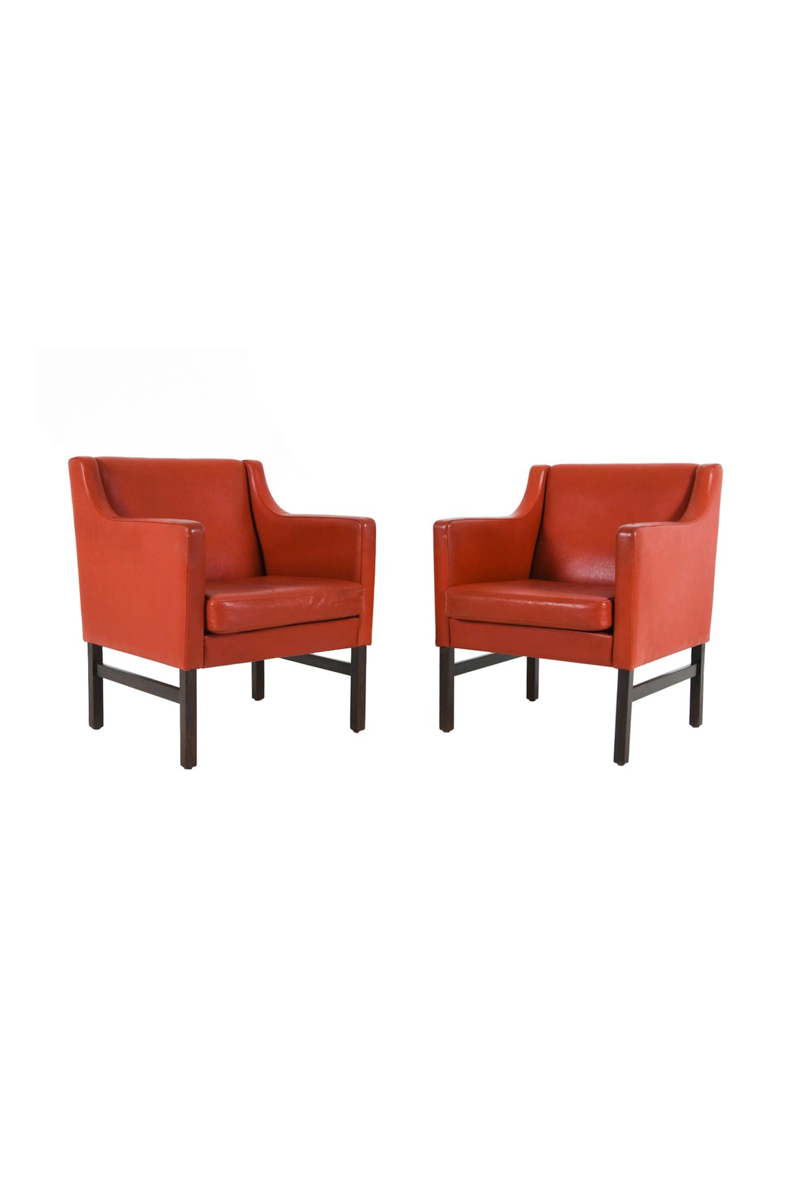 Danish Modern Leather & Beech Lounge Chairs in the Style of Børge Mogensen - A Pair