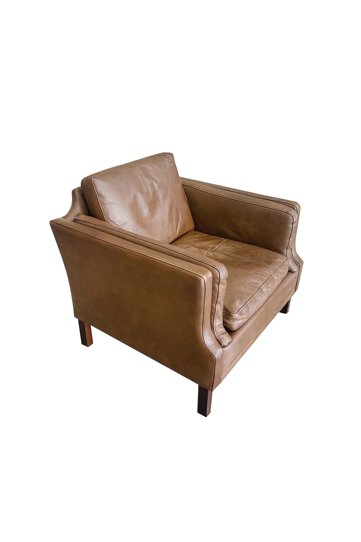 Danish Modern Brown Leather Arm Chair in the Style of Børge Mogensen