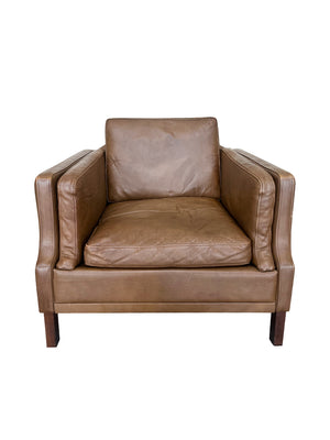 Danish Modern Brown Leather Arm Chair in the Style of Børge Mogensen