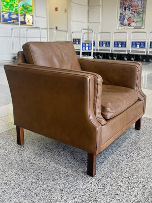 Danish Modern Brown Leather Arm Chair in the Style of Børge Mogensen