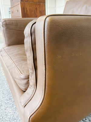 Danish Modern Brown Leather Arm Chair in the Style of Børge Mogensen