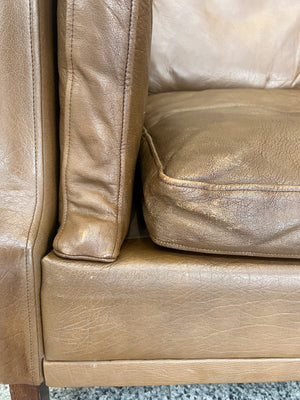 Danish Modern Brown Leather Arm Chair in the Style of Børge Mogensen