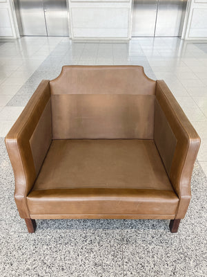 Danish Modern Brown Leather Arm Chair in the Style of Børge Mogensen