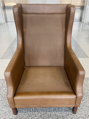 Danish Modern Leather Wingback in the Style of Børge Mogensen