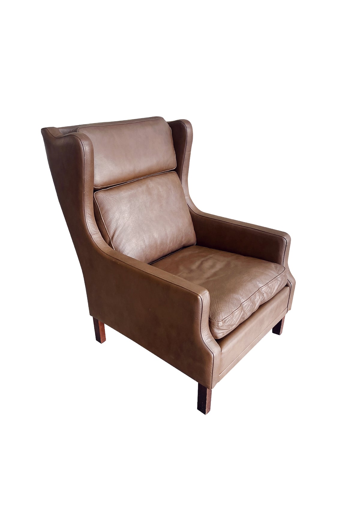 Danish Modern Leather Wingback in the Style of Børge Mogensen