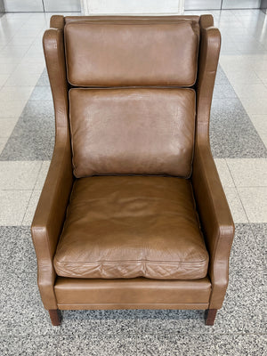 Danish Modern Leather Wingback in the Style of Børge Mogensen