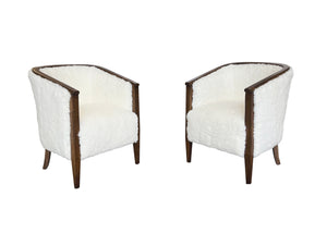 Pair of 1970s Danish Oak Tub Chairs in Shearling