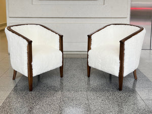 Pair of 1970s Danish Oak Tub Chairs in Shearling