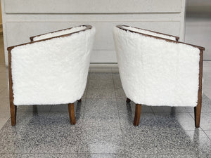 Pair of 1970s Danish Oak Tub Chairs in Shearling