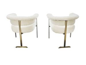 1970s Italian Aluminum & Shearling Three-Legged Side Chairs - A Pair